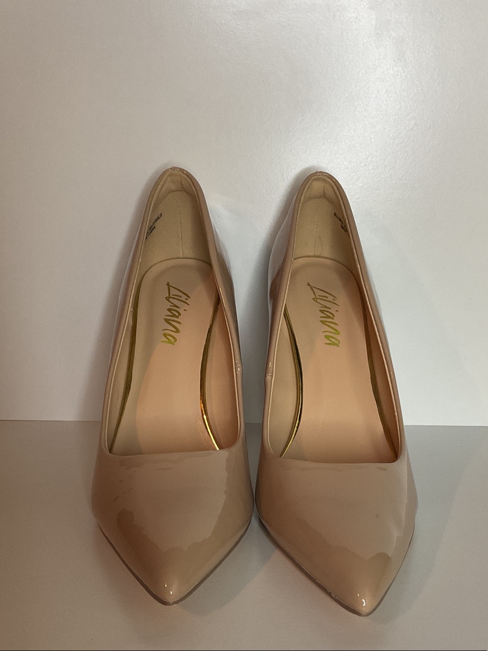 Liliana Beige Patent Pointed Toe Pumps